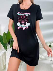 La Luz Cartoon & Letter Graphic Nightdress