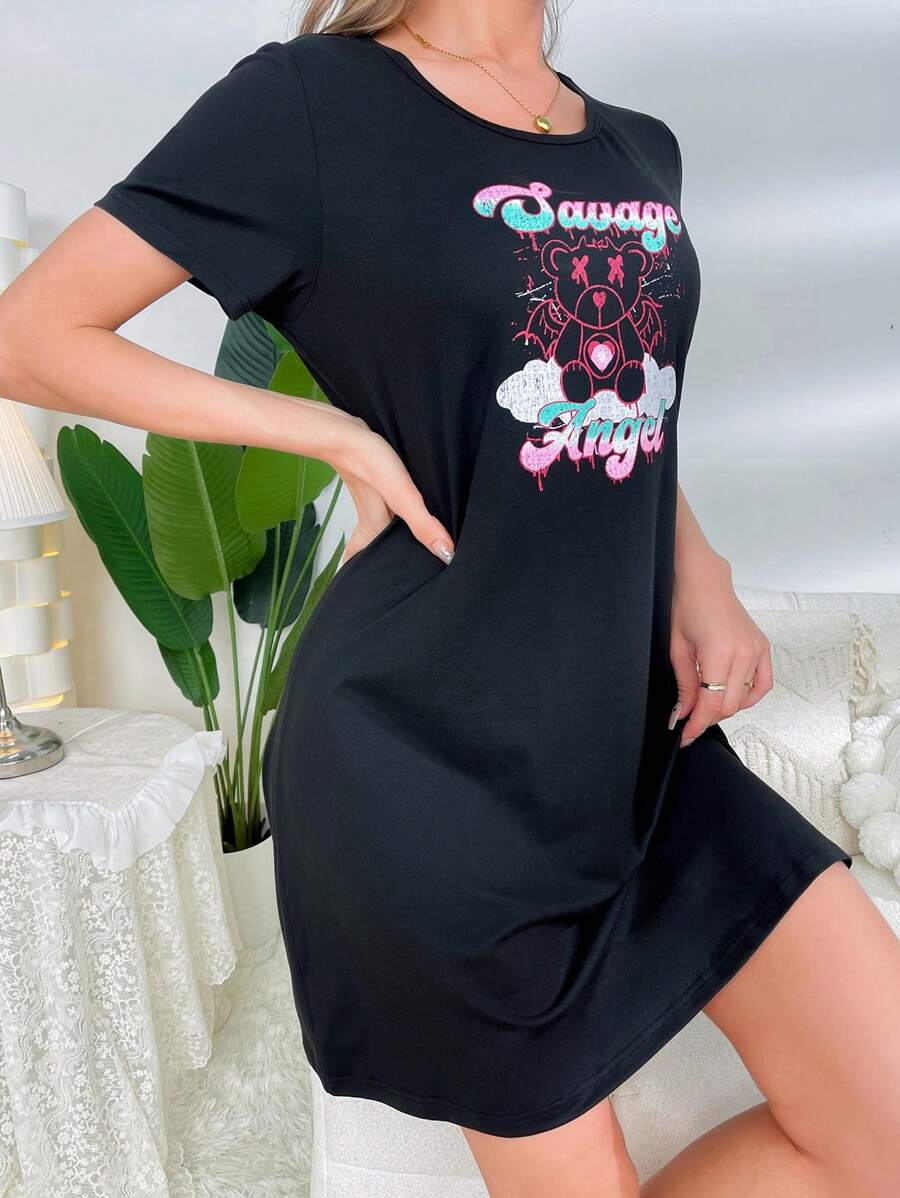 La Luz Cartoon & Letter Graphic Nightdress