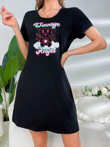 La Luz Cartoon & Letter Graphic Nightdress