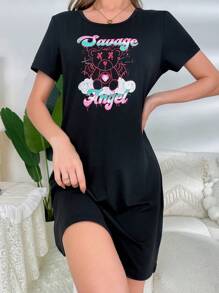 La Luz Cartoon & Letter Graphic Nightdress