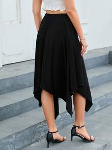 Solid Hanky Hem Skirt - Black - View 2
