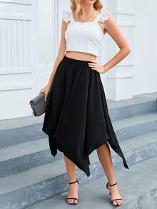 Solid Hanky Hem Skirt - Black - View 5