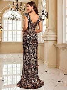 XUIBOL V Neck Sequin Party Dress - Black - View 3