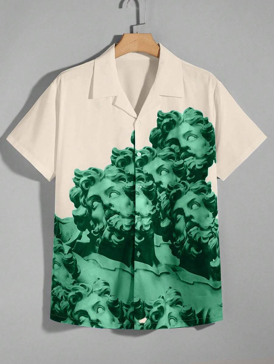 Manfinity Homme 男士雕塑圖案前紐扣襯衫 - 杏色 - 查看 1