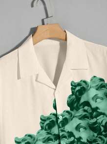 Manfinity Homme 男士雕塑圖案前紐扣襯衫 - 杏色 - 查看 4