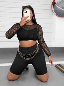 SHEIN Coolane 大碼素色鏈條細節騎行褲