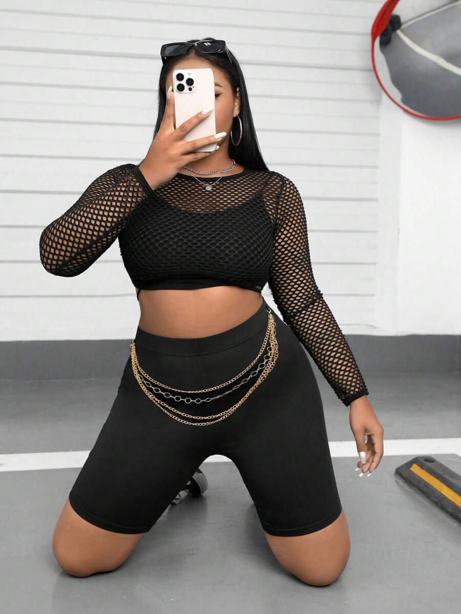 SHEIN Coolane 大碼素色鏈條細節騎行褲