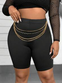 SHEIN Coolane 大碼素色鏈條細節騎行褲