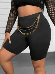 SHEIN Coolane 大碼素色鏈條細節騎行褲