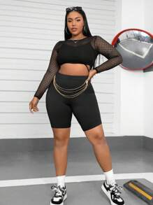 SHEIN Coolane 大碼素色鏈條細節騎行褲