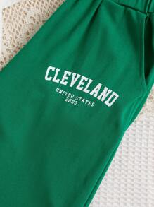 SHEIN cô gái mười hai Đồ họa Chữ cái Áo thun Thả vai & Quần nỉ - Nhiều màu - Xem 5