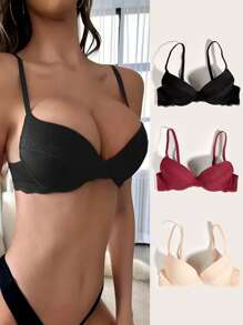 3pack Contrast Lace Underwire Bra - Multicolor - View 1