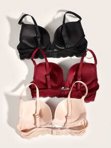 3pack Contrast Lace Underwire Bra - Multicolor - View 2