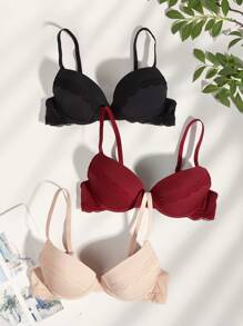 3pack Contrast Lace Underwire Bra - Multicolor - View 3