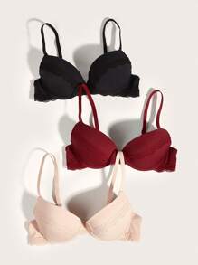 3pack Contrast Lace Underwire Bra - Multicolor - View 4