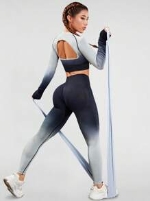 Easithlete 漸變圖案後鏤空運動套裝 - 彩色 - 查看 3