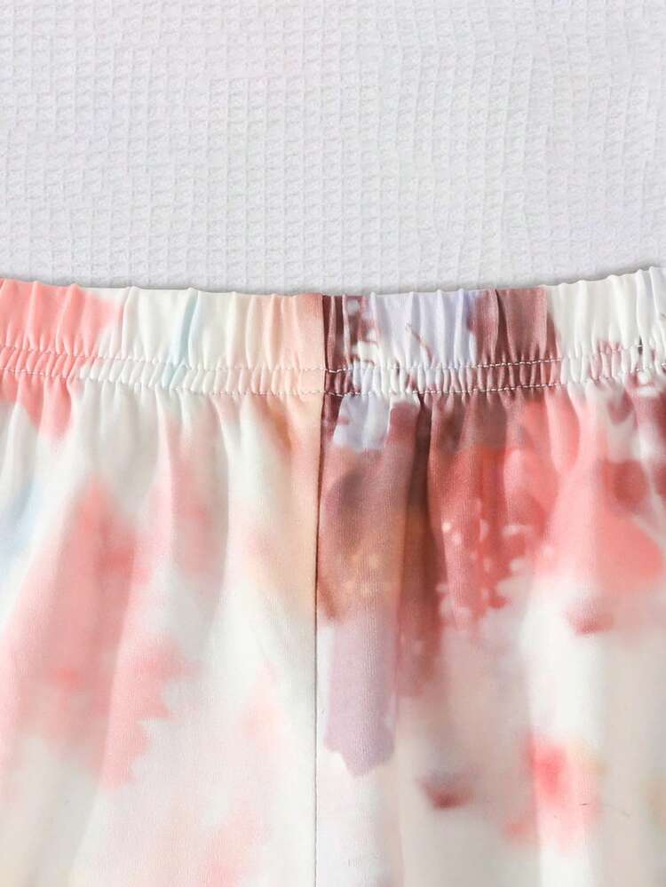 Tween Girl Tie Dye Letter Graphic Cut Out Hem Tee & Flare Leg Pants - Multicolor - View 5