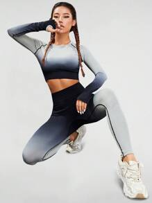 Easithlete 漸變圖案後鏤空運動套裝 - 彩色 - 查看 4