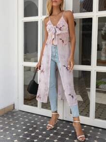 SHEIN Tie Dye Knot Front Cover Up For Summer Beach Vacation - Apricot - View 10