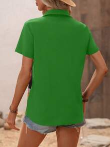 SHEIN LUNE Đồ họa Hình Nút phía trước Áo sơ mi - màu xanh lá - Xem 2