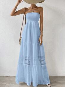 Breezaya 蕾絲拼接荷葉邊抹胸連衣裙 - 淺藍色 - 查看 1