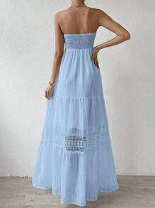 Breezaya 蕾絲拼接荷葉邊抹胸連衣裙 - 淺藍色 - 查看 2