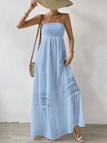 Breezaya 蕾絲拼接荷葉邊抹胸連衣裙 - 淺藍色 - 查看 3