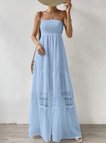 Breezaya 蕾絲拼接荷葉邊抹胸連衣裙 - 淺藍色 - 查看 4