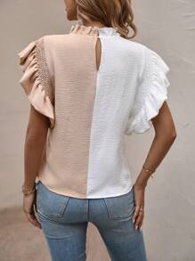 SHEIN Clasi Two Tone Ruffle Trim Mock Neck Blouse - Multicolor - View 2