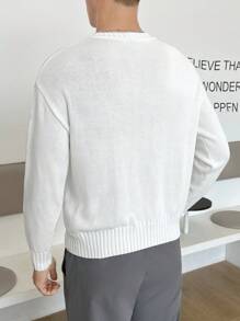 GENTILAND 男士素色落肩袖套頭毛衣 - 白色 - 查看 2