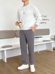 GENTILAND 男士素色落肩袖套頭毛衣 - 白色 - 查看 3