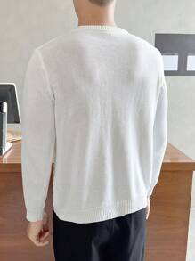 Manfinity VCAY 男士纯色圆领毛衣，适合秋冬 - 白色 - 查看 2