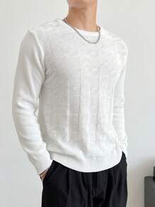 Manfinity VCAY 男士纯色圆领毛衣，适合秋冬 - 白色 - 查看 3