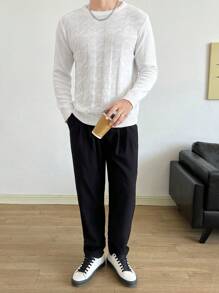 Manfinity VCAY 男士纯色圆领毛衣，适合秋冬 - 白色 - 查看 5