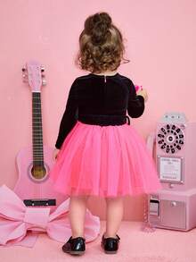 SHEIN 女嬰前蝴蝶結網紗邊洋裝 - 彩色 - 查看 2