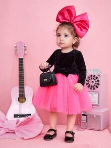 SHEIN 女嬰前蝴蝶結網紗邊洋裝 - 彩色 - 查看 4