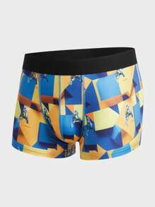 Men Geo Print Contrast Tape Boxer Brief - Multicolor - View 1