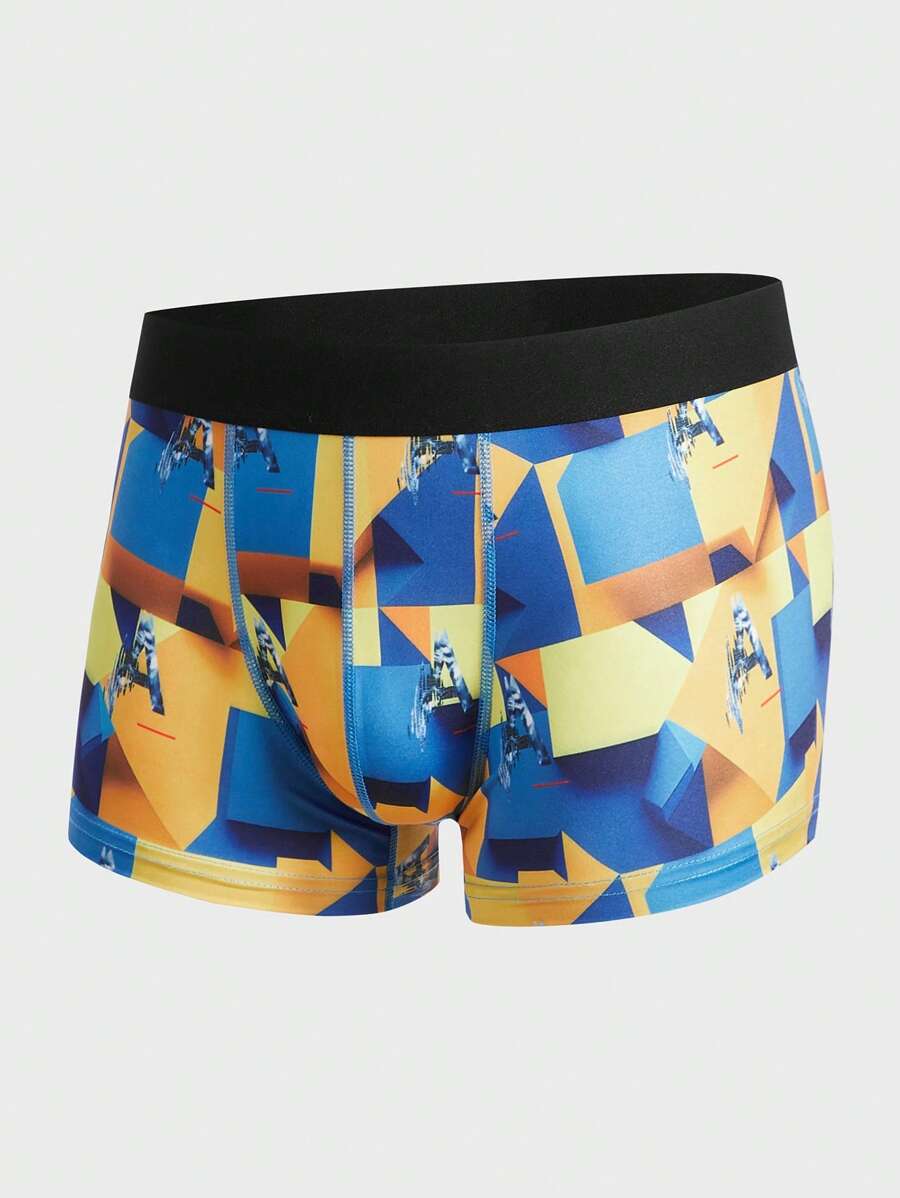 Men Geo Print Contrast Tape Boxer Brief - Multicolor - View 1