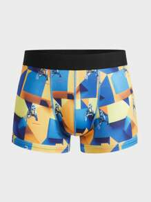Men Geo Print Contrast Tape Boxer Brief - Multicolor - View 3