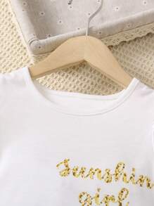 SHEIN Young Girl Figure & Letter Graphic Ruffle Trim Mesh Hem Dress - White - View 5