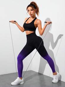 Seamless High Stretch Ombre Hollow Out Sports Leggings