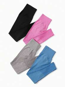 Yoga Basic 4入組無縫寬腰帶運動打底褲 - 彩色 - 查看 3