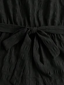 SHEIN VCAY 素色腰帶吊帶連體短褲 - 黑色 - 查看 3