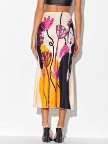 izzythewildland 艺术家度假图案生菜边美人鱼下摆优雅裙子，适合夏季、假日、派对、海滩、节日、伊比沙岛装扮、西方服饰 - 彩色 - 查看 2