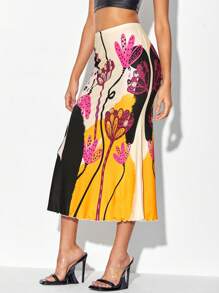 izzythewildland 艺术家度假图案生菜边美人鱼下摆优雅裙子，适合夏季、假日、派对、海滩、节日、伊比沙岛装扮、西方服饰 - 彩色 - 查看 4