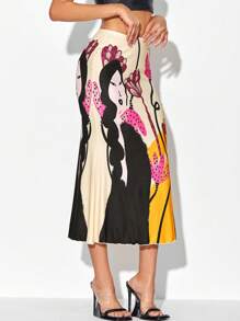 izzythewildland 艺术家度假图案生菜边美人鱼下摆优雅裙子，适合夏季、假日、派对、海滩、节日、伊比沙岛装扮、西方服饰 - 彩色 - 查看 5