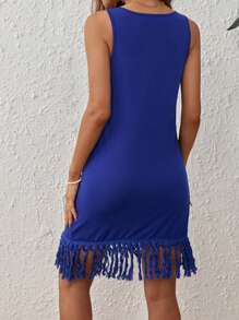 SHEIN VCAY Fringe Hem Tank Dress - Royal Blue - View 2