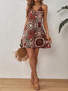 SHEIN VCAY Vestido halter con estampado de paisley - Multicolor - Ver 3