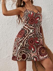 SHEIN VCAY Vestido halter con estampado de paisley - Multicolor - Ver 4