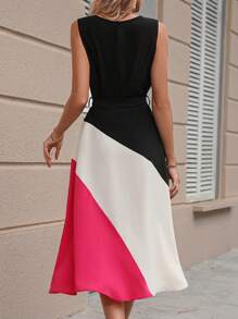 SHEIN LUNE Vestido con cinturón de color combinado - Negro - Ver 2